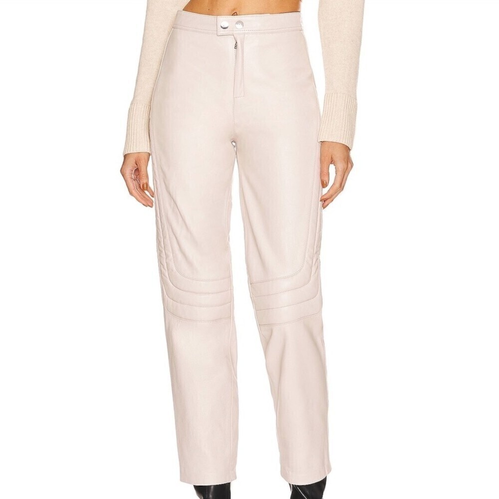 L'ACADEMIE Rue Moto Biker Rib Balloon Pant Bone White 100% Genuine Leather Small
